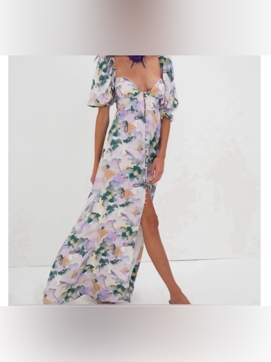 For Love And Lemons Dresses & Skirts - For Love and Lemons- Floral Puff-Sleeve Maxi Dress- Lavender & Green- never worn